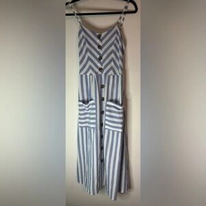 msquared Womens Stripe Adjustable Spaghetti Strap Faux Button Midi Sz Medium